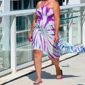 Purple/Blue Tie Dye Holter Top Dress.